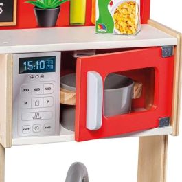 Cocina de madera roja con 10 accesorios 85,5x30x60 cm