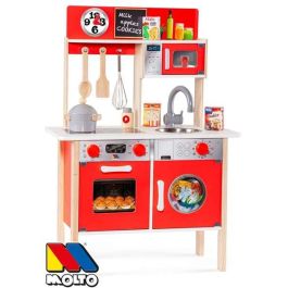 Cocina de madera roja con 10 accesorios 85,5x30x60 cm