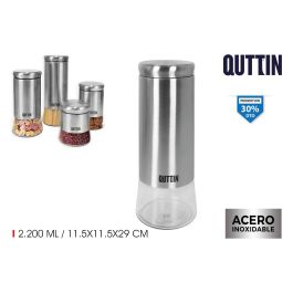 Quttin Tarro de Vidrio y Acero 2200 ml - Medidas 11.5 x 11.5 x 29 cm (12 Unidades)