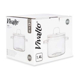 Olla de Borosilicato Vivalto 1400 ml, 14.5x15.8x20 cm, Transparente, Apto Horno y Microondas (6 Unidades)