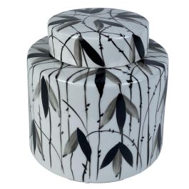 DKD Home Decor Tibor Oriental de Porcelana Blanco y Negro con Diseño de Hojas 17x16x17 cm Precio: 28.58999979. SKU: S3039987