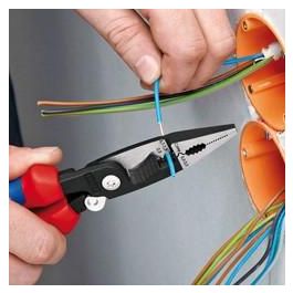 Knipex 13 96 200 T Alicates de Instalación Eléctrica VDE 1000V con Cuerda de Fijación, Acero y Plástico, 200 mm