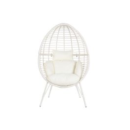 DKD Home Decor Sillón Terraza Jardín Blanco Ratán Sintético Acero con Cojines, Desmontable, 90x65x151 cm, Altura Asiento 47cm