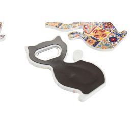 DKD Home Decor Imán Shabby de Resina/Inox Azul Blanco con Gato 11.3 cm