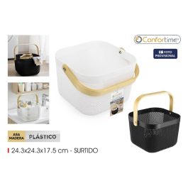 Inde Cesta Organizadora Cuadrada con Asa de Madera Confortime 25,4 x 26,3 x 18 cm