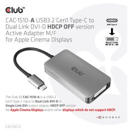 Club 3D CAC-1510-A Adaptador USB 3.2 Tipo C a DVI-D Dual Link, Soporte 4K@60Hz, Conector DisplayPort Alt Mode