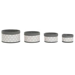 DKD Home Decor Cesta Tradicional Gris Blanco 30x17x30 cm Bambu Poliester Algodon MDF Estrellas Set 4 Piezas