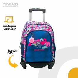 Toybags T963 Hello Kitty - Mochila Primaria con Carro Negro, Doble Compartimento, Protección Lateral y Stoper Anti Caída 44x30x20 cm