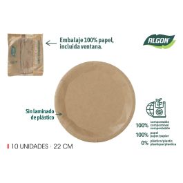 Algon Set 10 Platos Redondos Cartón Kraft 22 cm (24 Unidades)
