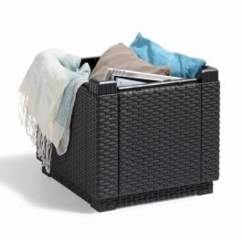 ALLIBERT JARDIN Mesa cubo de mimbre tejida con 60 l de almacenamiento - 42x42x39 cm - Grafito ALLIBERT JARDIN Mesa cubo de mimbre tejida con 60 l de almacenamiento - 42x42x39 cm - Grafito