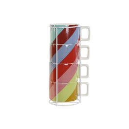 DKD Home Decor Bold 2023 Tazas de Cafe Set de 4 Dolomita Blanco Multicolor 260 ml Aptas Microondas y Lavavajillas 14 x 27 x 11 cm