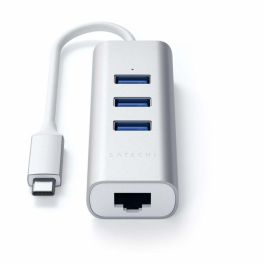 Satechi Hub USB-C 2 en 1 con 3 Puertos USB 3.0, Adaptador Ethernet Gigabit (10/100/1000 Mbps) de Aluminio para Mac y Portátiles