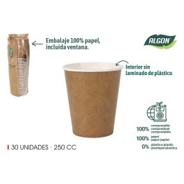 Algon Set 30 Vasos de Cartón Kraft 250 cc (8 cm Ancho x 9 cm Alto x 8 cm Largo) (20 Unidades) Precio: 18.8899997. SKU: B172F5TD2K
