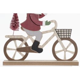 DKD Home Decor Figura Navidad Tradicional con Papanoel y Bicicleta, Adorno MDF Rojo, Verde y Blanco, 4.5x25x24 cm (Pack 12 Unidades)