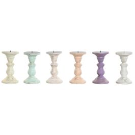 Candelabro Shabby DKD Home Decor Verde Rosa 10 x 18 x 10 cm (6 Unidades)