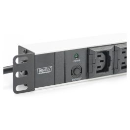 Digitus Regleta de enchufes con protección contra sobretensiones, 10 tomas, perfil de aluminio, cable de 2m
