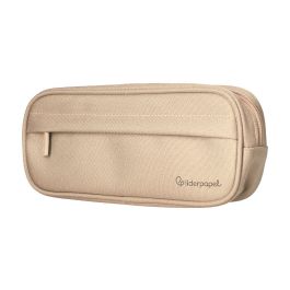 Estuche Portatodo Liderpapel Classic Ovalado 2 Cremalleras Con Bolsillo Delantero 210x90 mm Crema