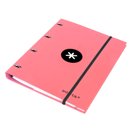 Antartik Carpeta con recambio A4, cuadro 5mm, forrada, 4 anillas 25mm redondas, color coral, 100 hojas 100g