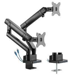 Phoenix technologies Mstand2 Brazo Articulado Doble Monitor Negro Mate VESA 75x75 100x100 Giratorio 360 Grados USB