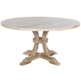 DKD Home Decor Mesa Redonda Comedor Madera Maciza Mango Blanco Natural Decape 150 x 150 x 76 cm