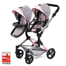 Reig Coche de Muñeca Gemelar Gris con Cubre Canasto 73x63x46 cm