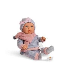 Muñeco baby susu interactivo con pijama gris y mecanismo. llora, rie y succiona el chupete 38 cm