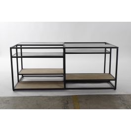 DKD Home Decor Mesa Centro Loft Metal Madera Espejo Negro Natural 120x60x50 cm