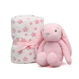 KioKids Conejo De Peluche Rosa Con Mantita De Estrellas Para Bebé Recién Nacido