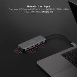 Nano Cable 10.16.1006 Docking Station USB-C 2xUSB 3.0, 1xHDMI 4K, 2xUSB-C, 1xUSB-C PD 100W Gris