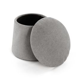 Puff con almacenamiento gris VERSA 43x45 cm - Madera MDF, Poliéster, Tela chenilla Puff con almacenamiento gris VERSA 43x45 cm - Madera MDF, Poliéster, Tela chenilla
