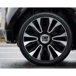 Omp OMPS07011422 Juego 4 Tapacubos Magnum 14 Pulgadas Negro Plata Carbono ABS Fácil Instalación