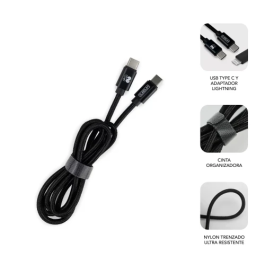 SUBBLIM CARGADOR ULTRA RAPIDO 2xUSB DE PARED PD25W+QC3.0+Cable C to C y lightning Negro