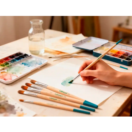 Liderpapel Pinceles Sintéticos Punta Lengua de Gato Bolsa de 5 Unidades Tamaños Surtidos Certificado FSC