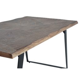 GINER Y COLOMER Mesa Comedor Acacia Natural con Patas de Metal Negro, Tapas Talladas a Mano, 4 cm de Grosor