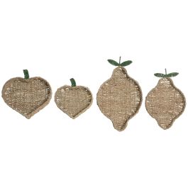 DKD Home Decor Centro de Mesa Tropical de Seagrass y Metal Natural Verde 32 x 8 x 33 cm Set de 2