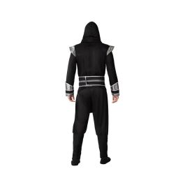 Disfraz Ninja Adulto Hombre Negro Plateado Talla M-L para Carnaval - Incluye Camiseta con Capucha, Pantalón, Cinturón y Pañuelo