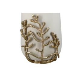 DKD Home Decor Jarrón Moderno de Aluminio Blanco y Dorado, 52 cm de Alto, con Detalle de Rama, Medidas 15x15x52 cm