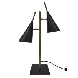 DKD Home Decor Lámpara de Sobremesa Moderna Negro y Dorado de Metal Desmontable, para 2 Bombillas E14, Potencia 25W, Medidas 16x64x38 cm