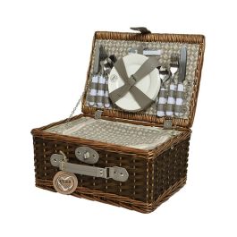 Kitchengoods Heart Set de picnic en cesta de mimbre 803269 con cubiertos y platos