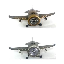 DKD Home Decor Reloj Sobremesa Loft de Hierro Dorado Plateado con detalle de Avión - 2 Unidades (23x42x14 cm) Precio: 55.50000049. SKU: S3041486