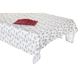 DKD Home Decor Mantel Navidad Alpina 250 x 150 cm Set de 9 Verde Blanco Algodón y Poliéster con Árboles