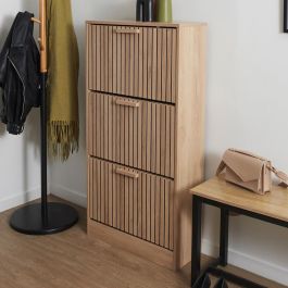 Home Deco Factory Mueble Zapatero Klaus 3 Puertas Abatibles, 18 Pares, Madera MDF, Colección Natural, Medidas 60x24x113cm