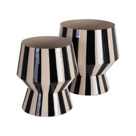 Jarrón Rayas Blanco-Negro Metal 18,50 X 18,50 X 19 cm