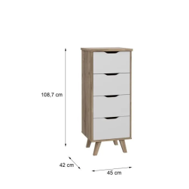 VANKKA Cómoda con 4 cajones Roble y Blanco L 45 x P 42 x H 108 cm