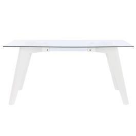 DKD Home Decor Mesa Comedor Moderno Blanco Transparente Cristal y MDF 160x90x75 cm