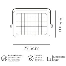 Edm Aplique Multifuncional LED Solar 10W 1150lm Luz Fría 6000K Negro con Sensor de Presencia y Crepuscular IP65 27.5x19.6cm
