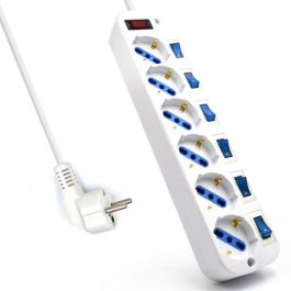 Ewent EW3932-3M Regleta Limitador de Tensión con 6 Salidas AC Tipo F, 3500W, Cable 3m, Blanco, Interruptor y Montaje Pared