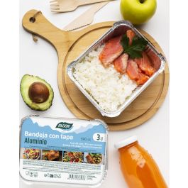 Algon - Set de 3 Bandejas Rectangulares de Aluminio con Tapa, 590 cc, 19.5 cm Largo x 14 cm Ancho x 4 cm Alto (12 Unidades)