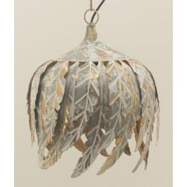 DKD Home Decor Lámpara de Techo Tropical con Hojas Metálicas Gris, 1 Bombilla E27 50W 220V, 33x33x40 cm