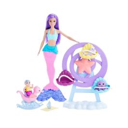 Mattel Muñeca Barbie Sirena con Bebé Sirena, Pulpo, Cría de Foca y Accesorios de Cuidado